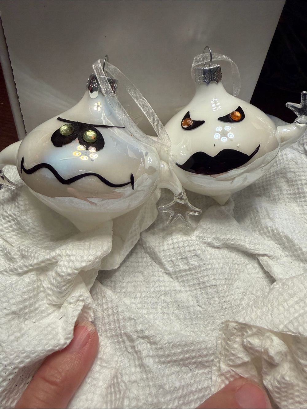 Pier 1 Halloween glass ghost ornaments lot of 2